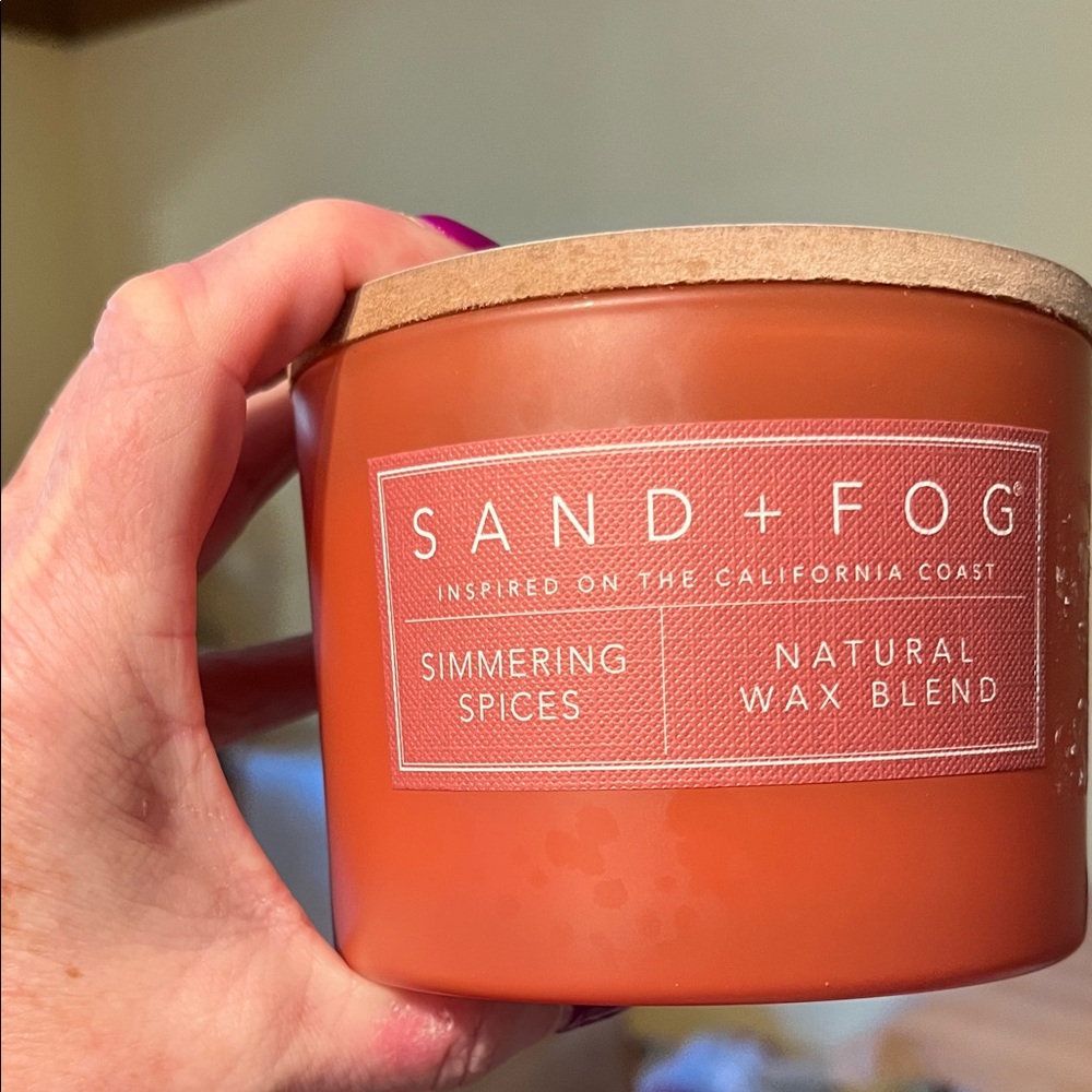 Sand + Fog Simmering Spices Natural Wax Blend Candle - Rust Glass Wood Lid - Picture 1 of 7